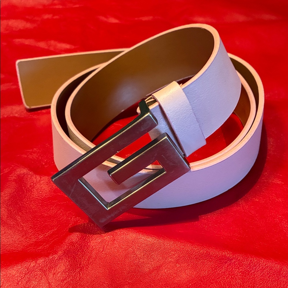 Guess Light Pink Leather Belt with Silver 'G' Buckle